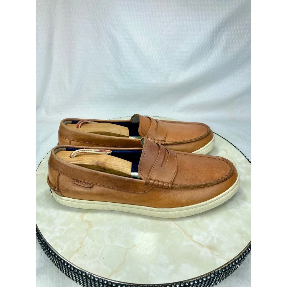 Cole Haan Grand OS Leather Penny Loafers Mens 8 Tan Office Preppy Slip On Shoes